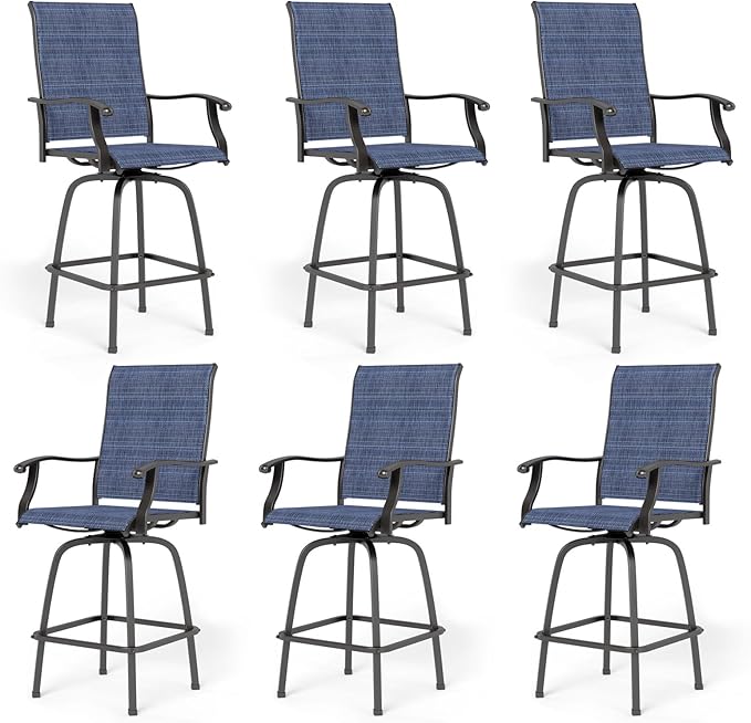 PHI VILLA Outdoor Swivel Bar Stools Set of 6, Bar Height Patio Chairs Furnitu...