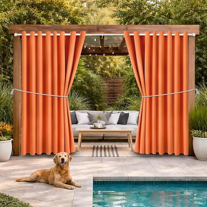 Waterproof Outdoor Curtain W105 x L84 - Grommet Top Sunlight Blocking Window ...