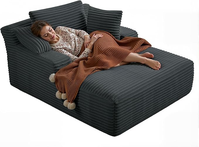 67 Inch Chaise Lounge Chair Indoor, Oversized Corduroy Upholstered Boneless S...