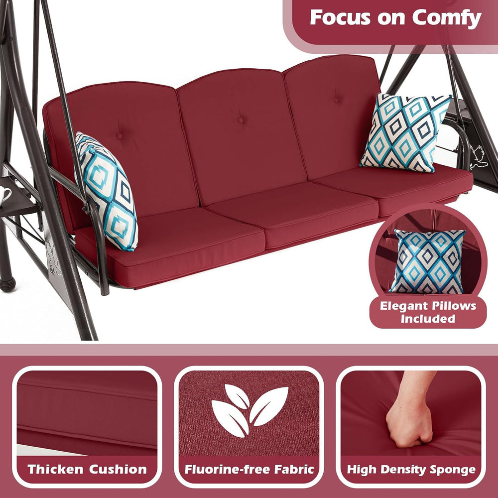 ZZW 800LBS Patio Swing with Canopy 3 Seat Outdoor Porch Swing with Stand w/Cu...