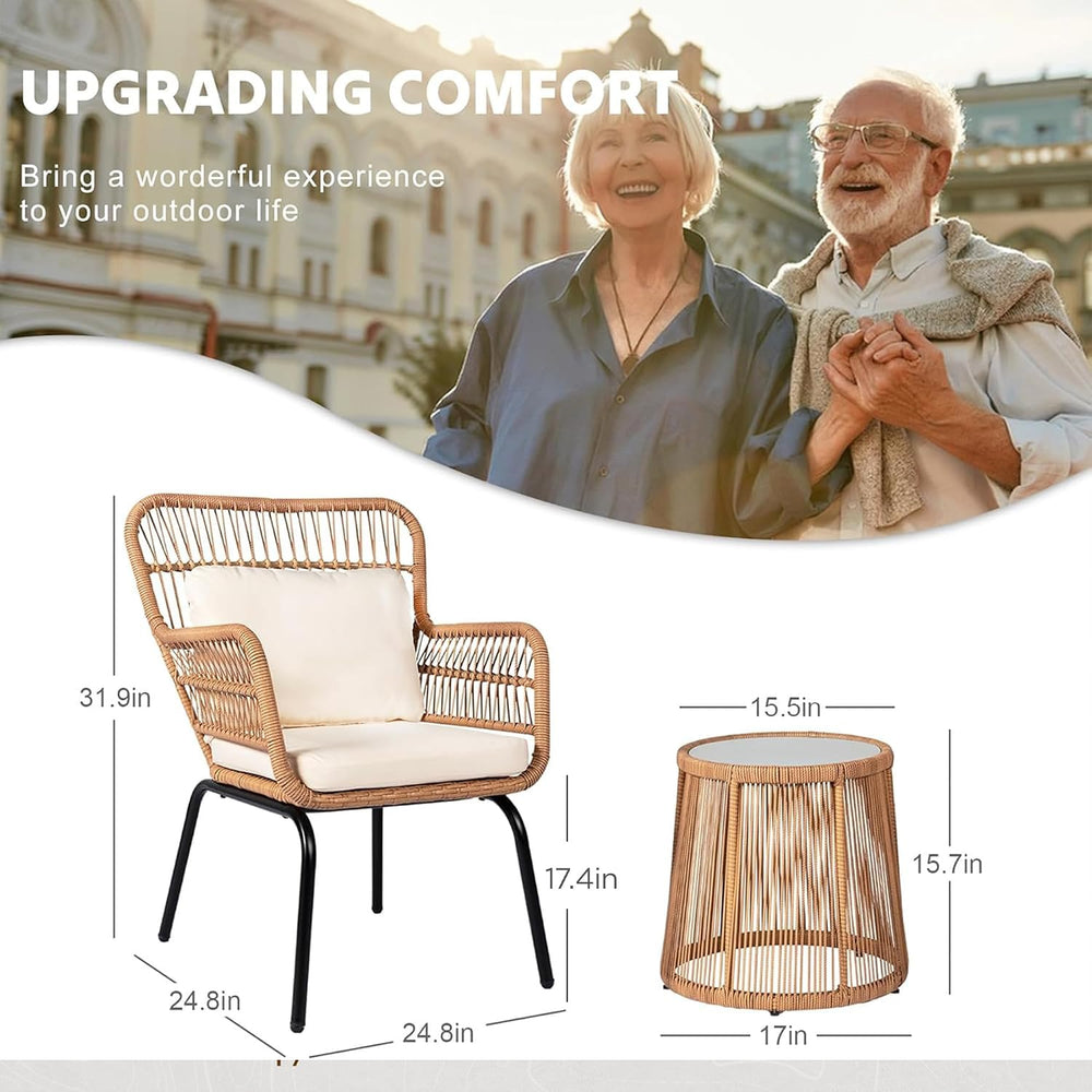 3 Piece Outdoor Wicker Furniture Bistro Set, Rattan Chairs Conversation Sets ...