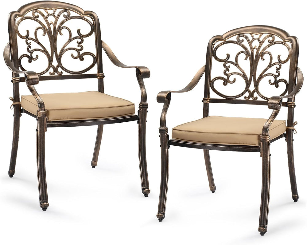 VINGLI Patio Chairs Set of 2 - Stackable Outdoor Cast Aluminum Dining Chairs ...