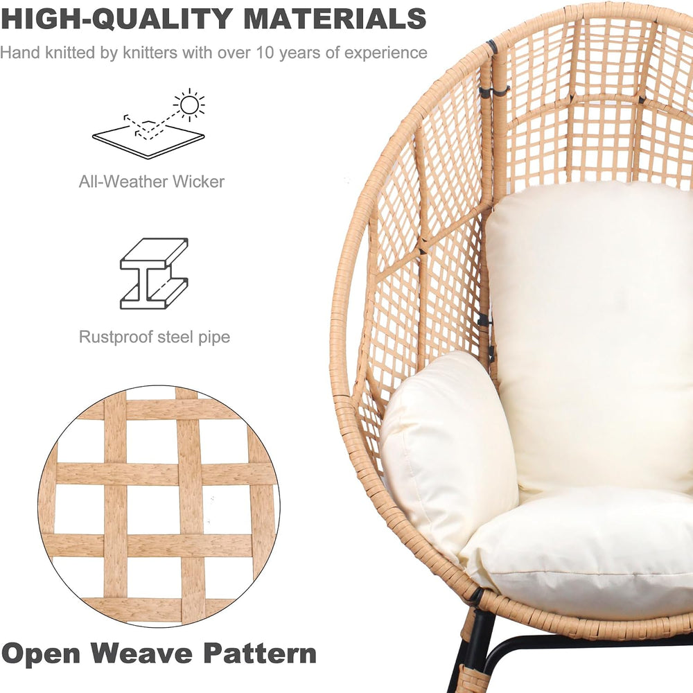Oversized Wicker Egg Chair Outdoor Indoor Rattan Patio Egg Lounge Chairs with...