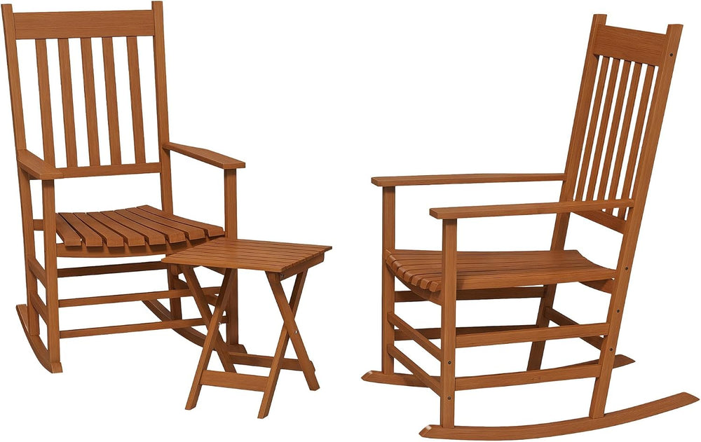 Outsunny Outdoor Rocking Chair Set of 2 with Side Table for Patio Teak