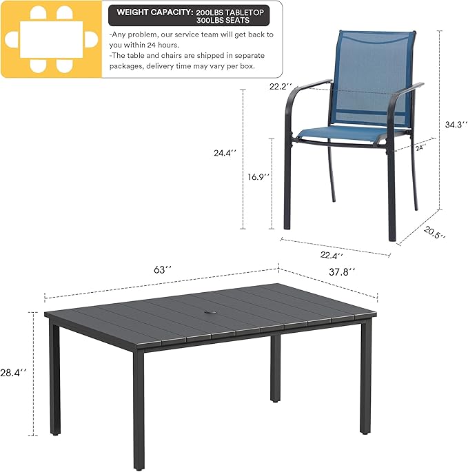 VICLLAX Patio Dining Set for 6, Outdoor Furniture Set Includes 63" Recta...