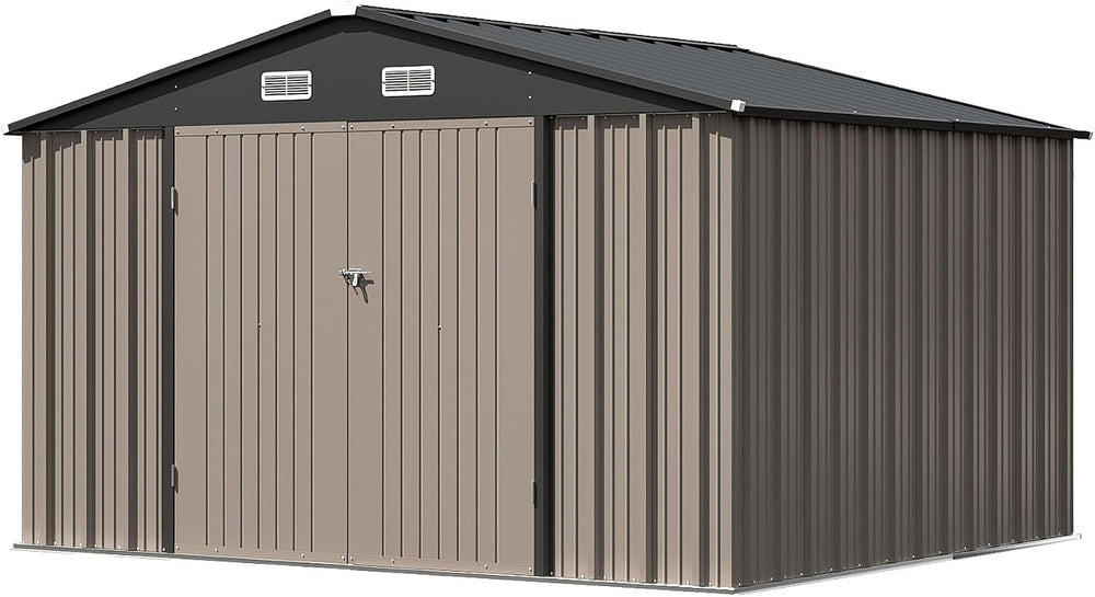 Patiowell 10x8 FT Outdoor Storage Shed, Metal Sheds, Brown