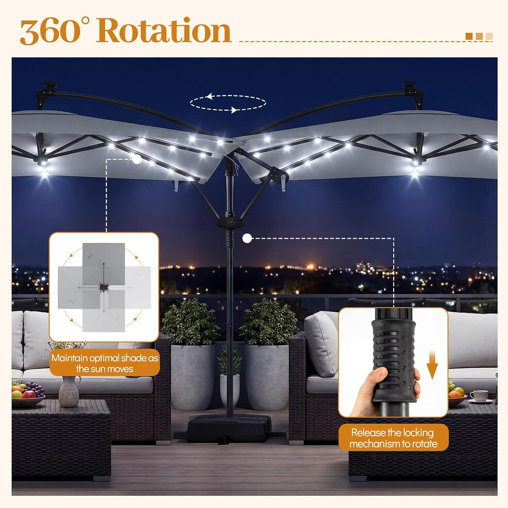 Tangkula 8x8 FT Solar Patio Umbrella with Base Included, Square Offset Cantil...