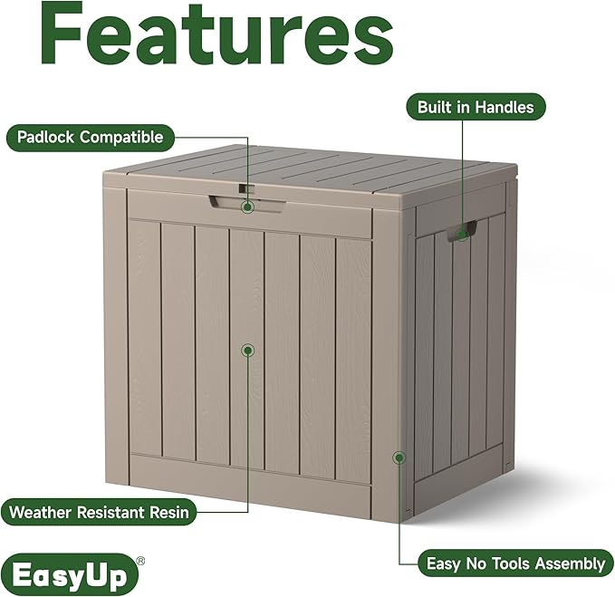 EasyUp 35 Gallon Resin Deck Box Waterproof, UV Resistant Outdoor Storage Box ...