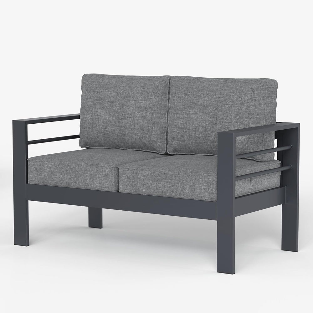 Aluminum Patio Loveseat Sofa, All-Weather Metal Modern 2 Seater Outdoor Sofa ...