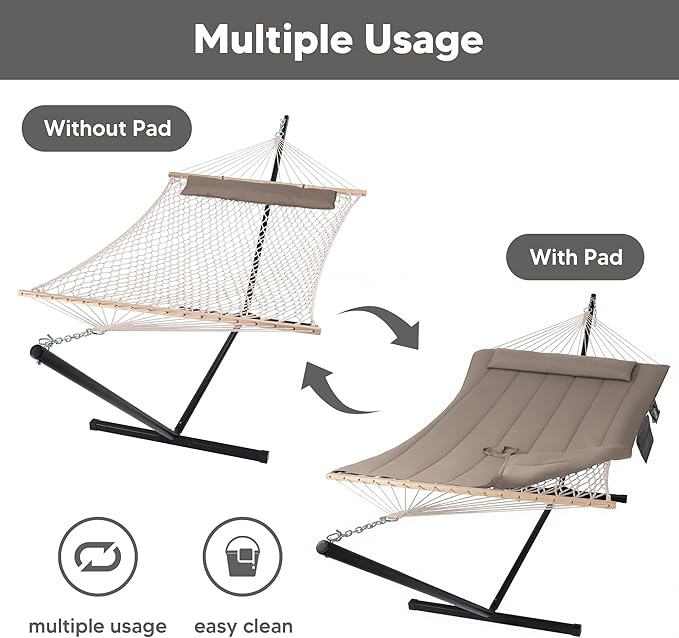 SUNCREAT Hammocks Two Person Hammock with 12ft Stand Included, Max 475lbs Cap...