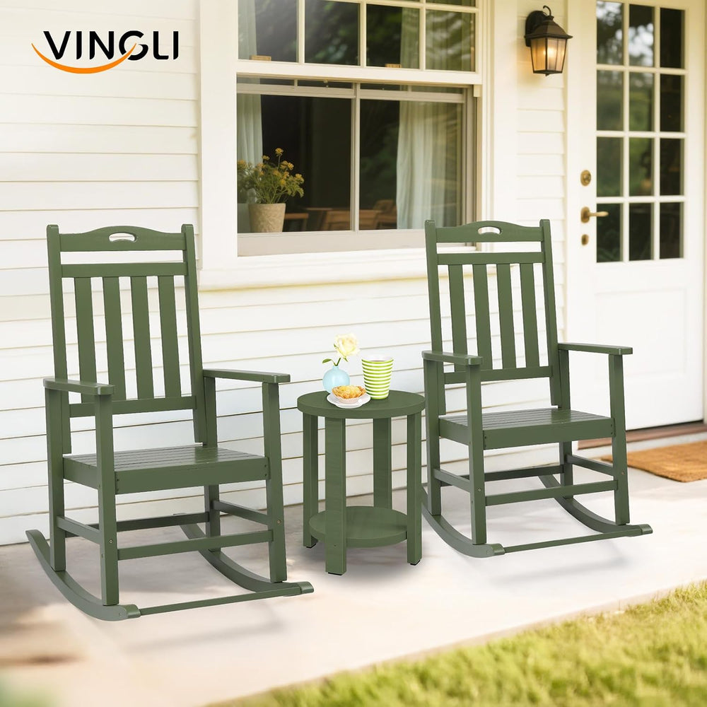 VINGLI Outdoor Rocking Chair with Footrest, Wooden Rocker Set of 2, Green