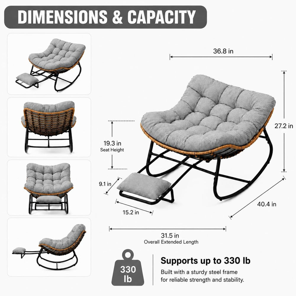 Oversized Rocking Chair with Zero-Gravity Foot Rest & Ottoman, Comfy Loun...