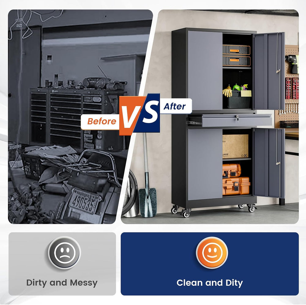 Yizosh Metal Garage Storage Cabinet with Locking Doors and Adjustable Shelves...