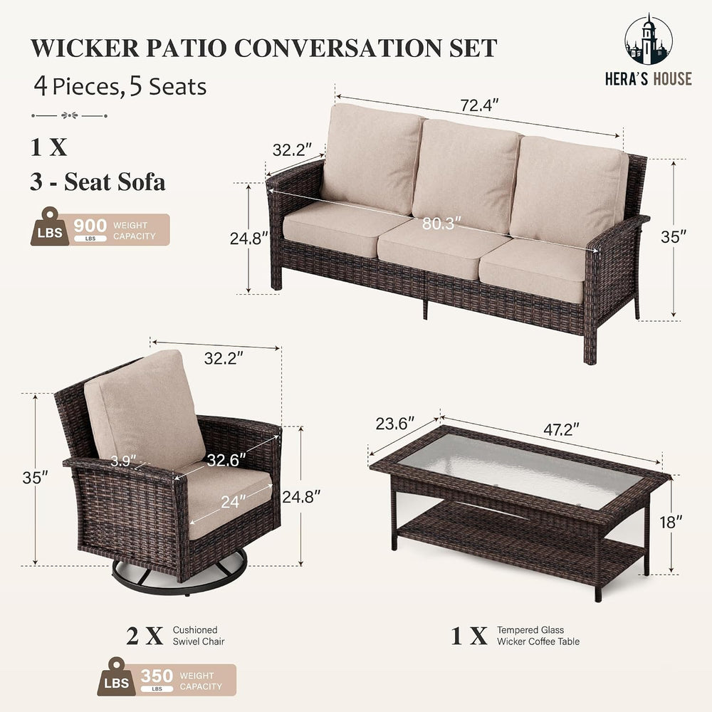 4-Piece Patio Furniture Set with High Back Chairs, Beige