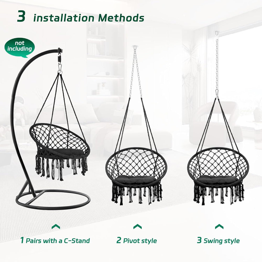 Hammock Chair Swing, 3 in 1 Hanging Chair with Cushion and Hardware Kits, 350...