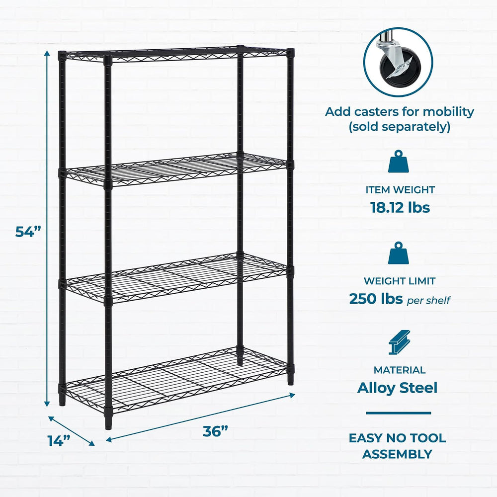 Honey-Can-Do 4-Tier Heavy Duty Adjustable Shelving Unit, 250-lb Per Shelf Met...