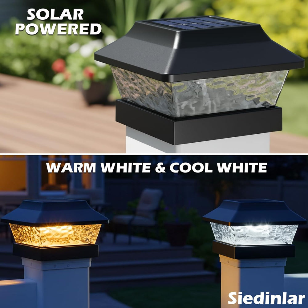 SIEDiNLAR 4x4 Solar Post Cap Lights Metal 2 Modes, 6 Pack Black Warm/White