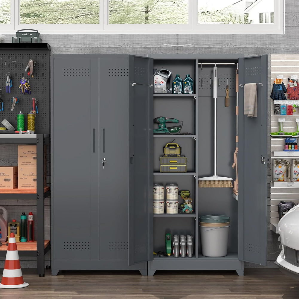 Metal Storage Cabinet with Lock,72" Garage Storage Cabinets with Hanging...