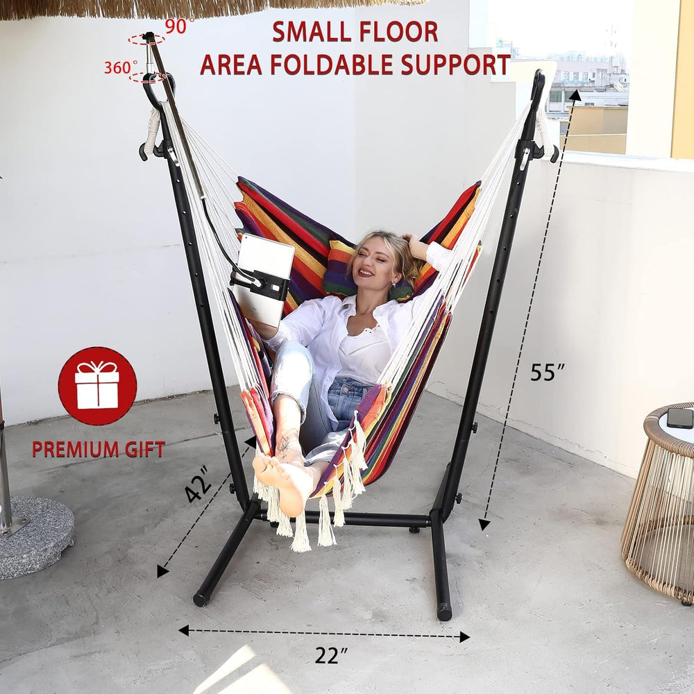 ZEYU Double Hammock Chair with Stand -Iridescent Strips