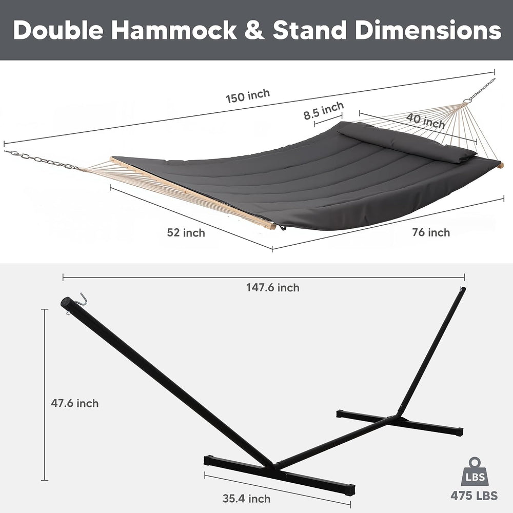 Double Outdoor Hammock with Stand, Carrying Bag, Dark Gray