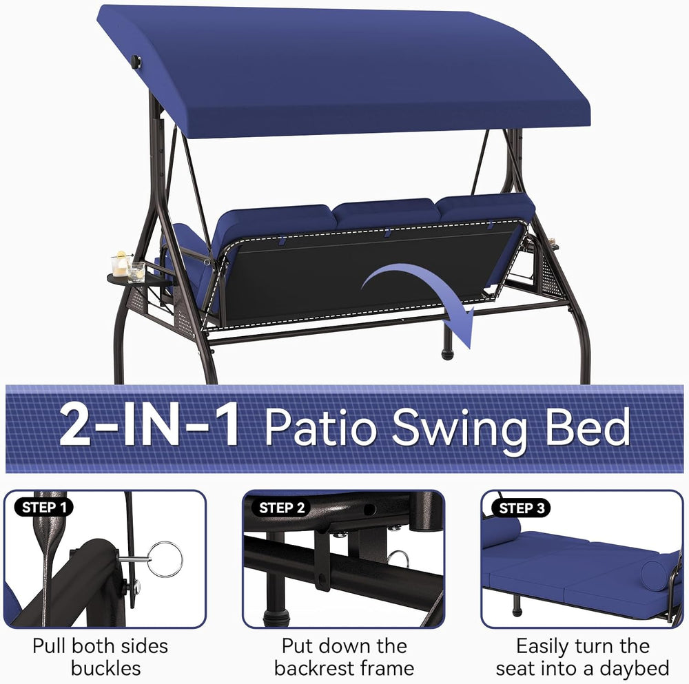 Oakcloud 3-Seat Outdoor Porch Swing with Adjustable Canopy, Large Converting ...