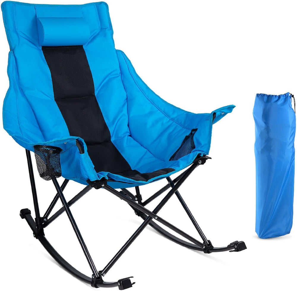 Oversize Foldable Rocking Camping Chair 350lbs Capacity, Blue