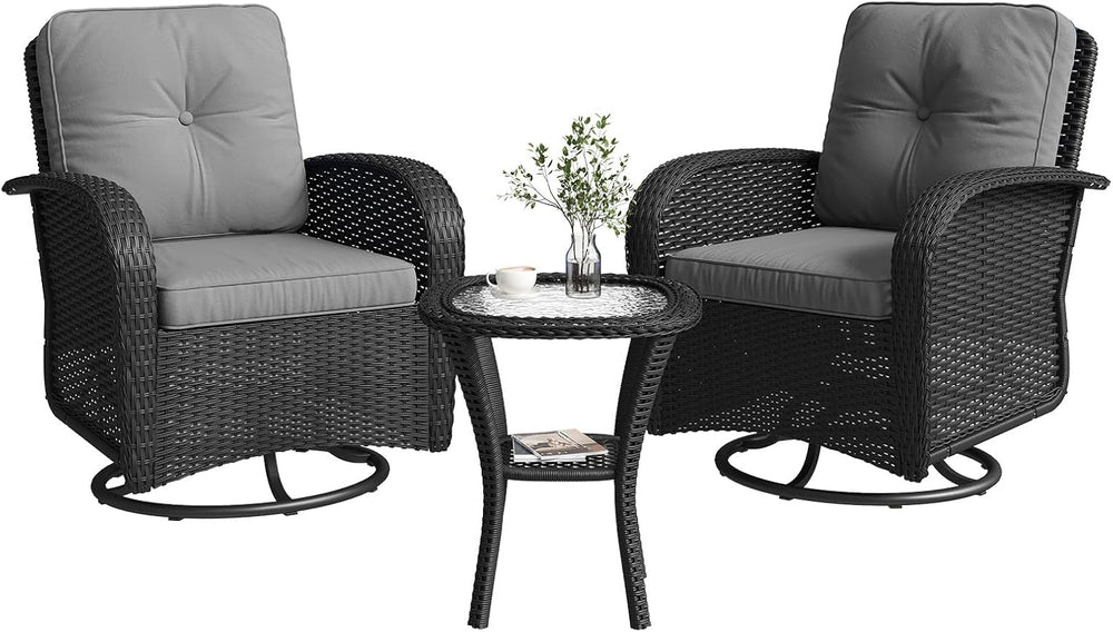 Aoxun 3 Pieces Patio Furniture Set, Patio Swivel Rocker Chairs Set of 2, Wick...