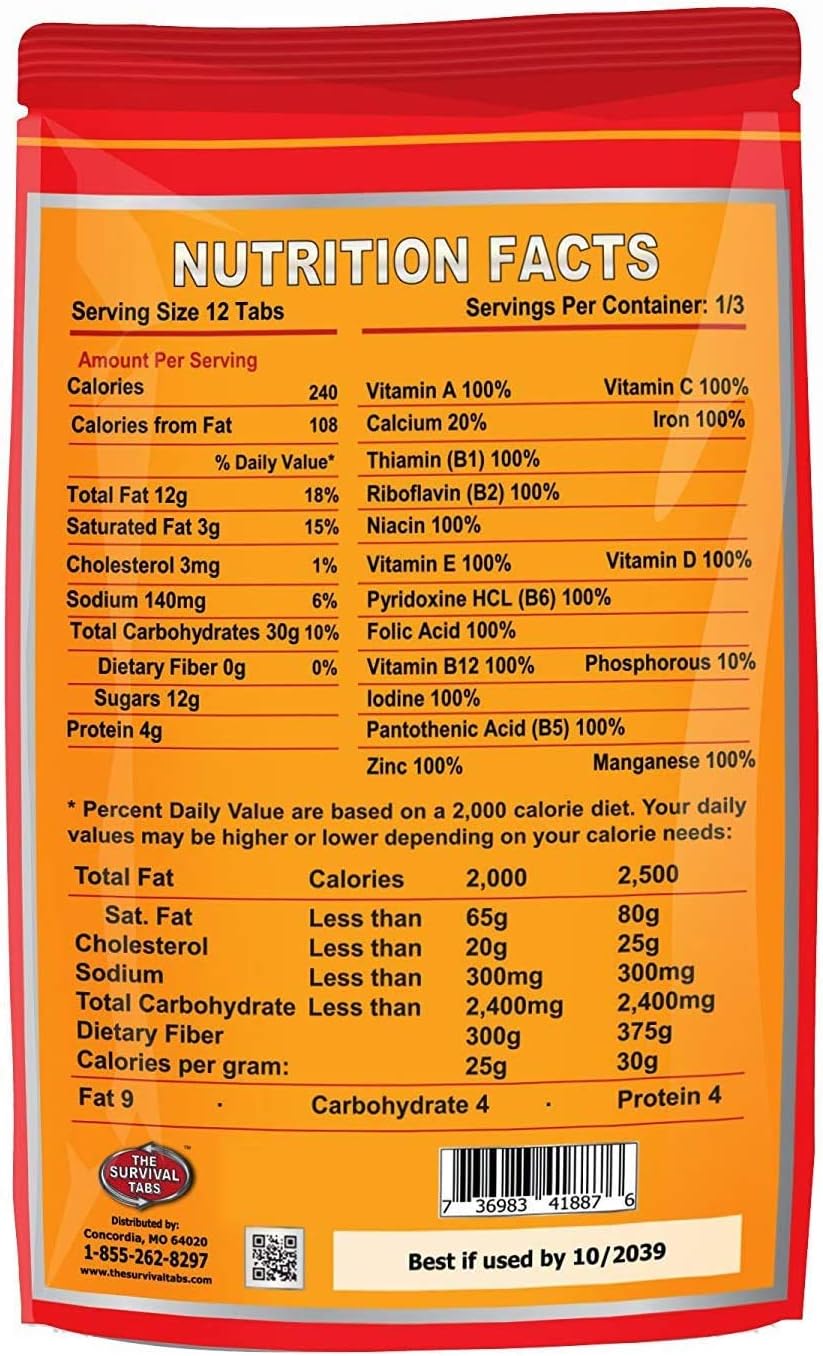 Survival Tabs – Emergency Food Supply – 10-Day Vanilla Malt Tabs, Fortified