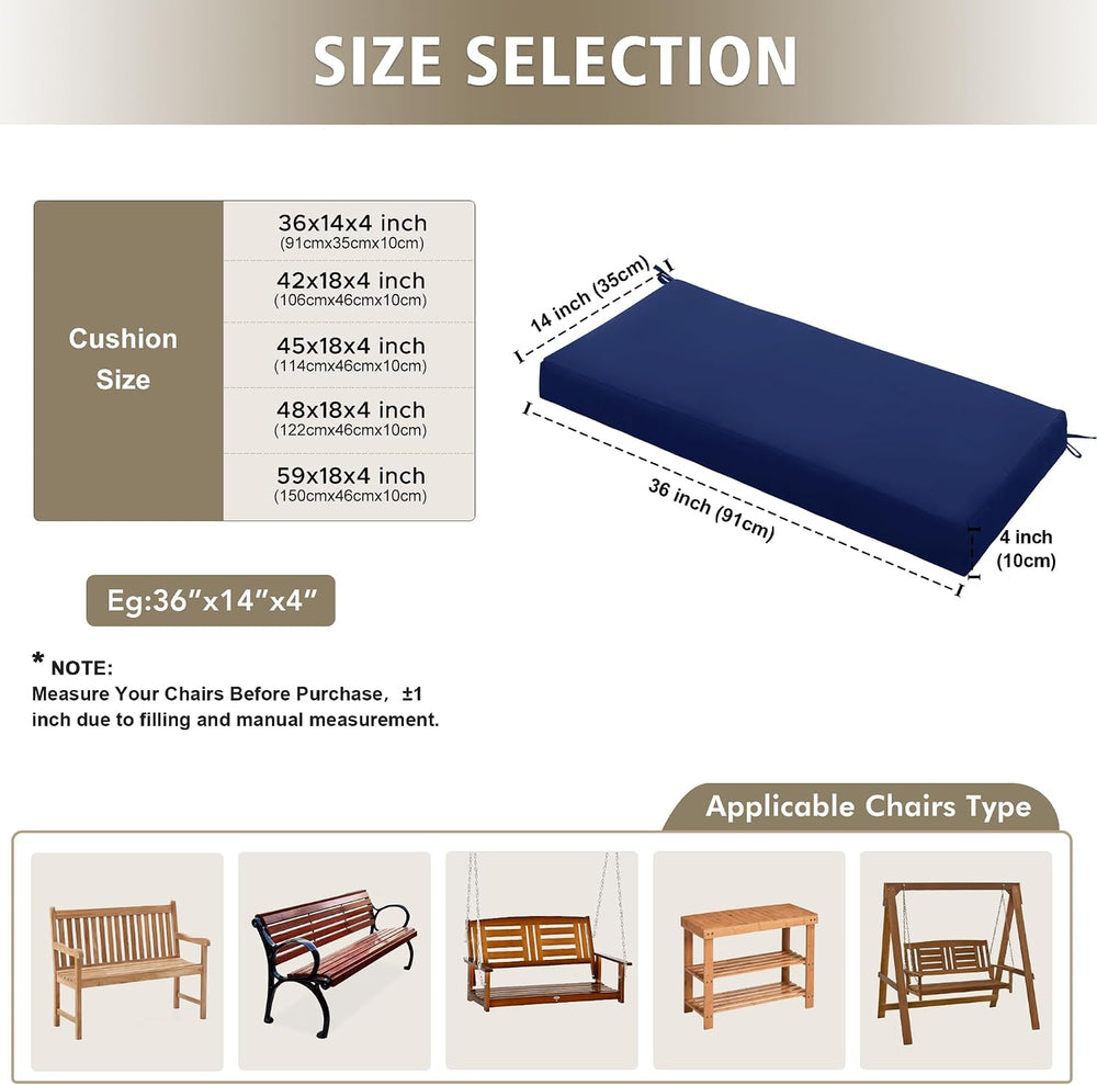 Outdoor Bench Cushion Waterproof 48"x18" – Fade-Resistant Patio Fur...