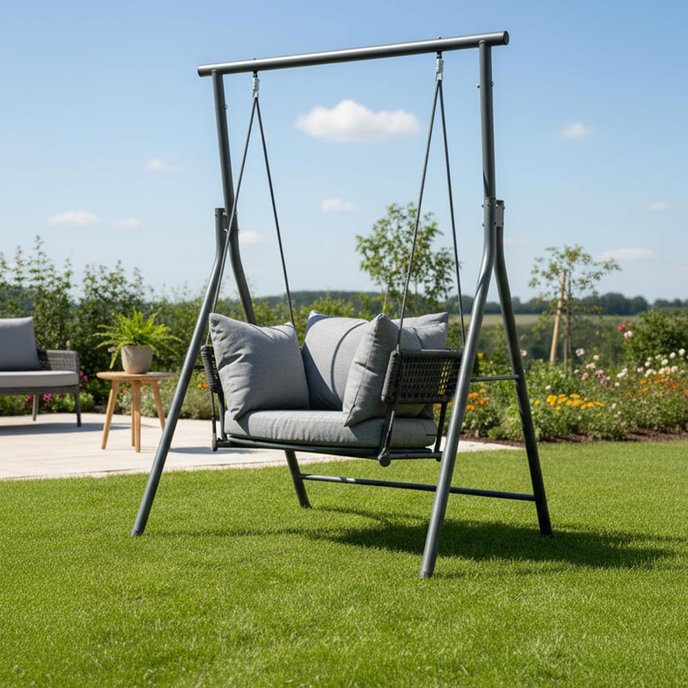 Single Porch Swings Chair with Cushions, Hanging Rope Swing, Hanging Chair fo...