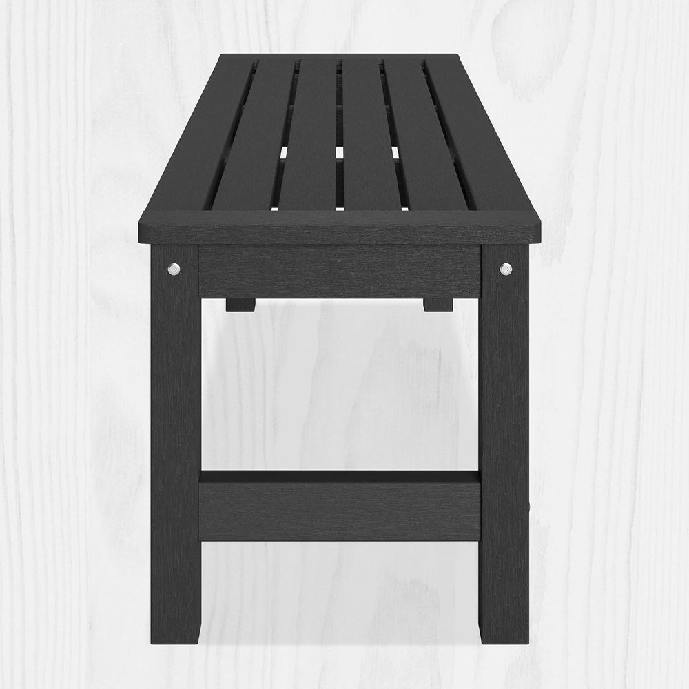 48" HDPE Outdoor Bench, 2-Person Backless Garden Bench, Black