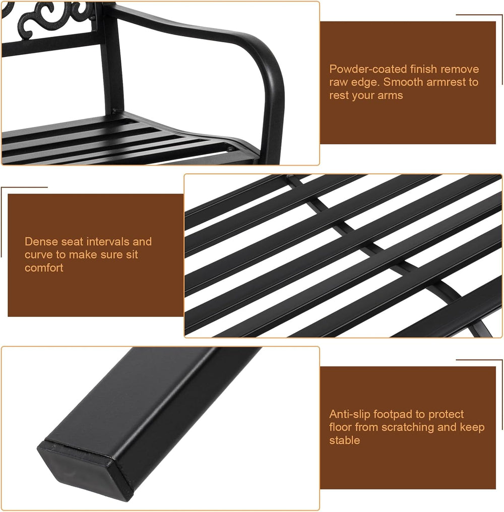 50in Outdoor Garden Park Bench,Outdoor Metal Porch Benches,Weatherproof Patio...
