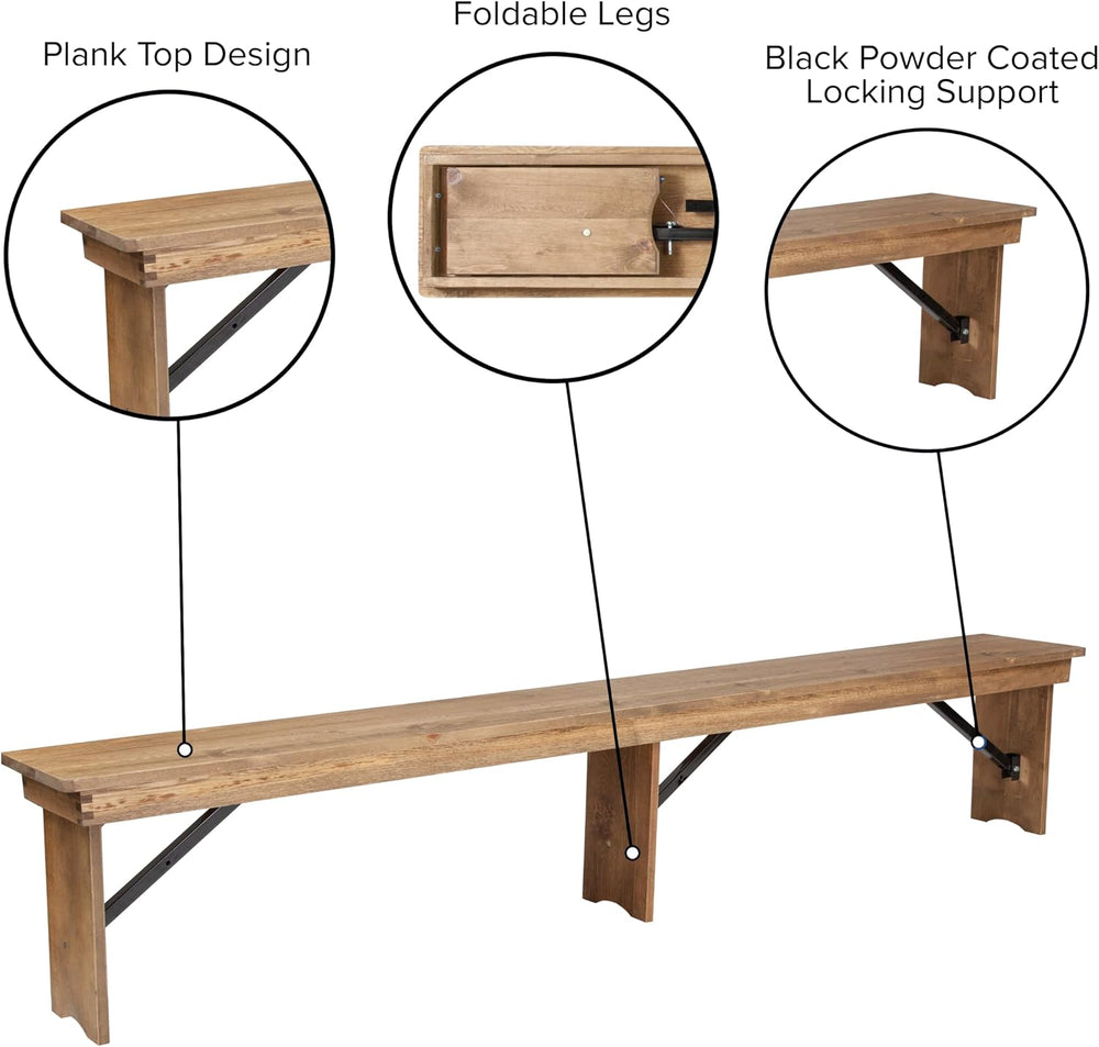 Flash Furniture Hercules 96x12 Folding Bench with Legs, Rustic
