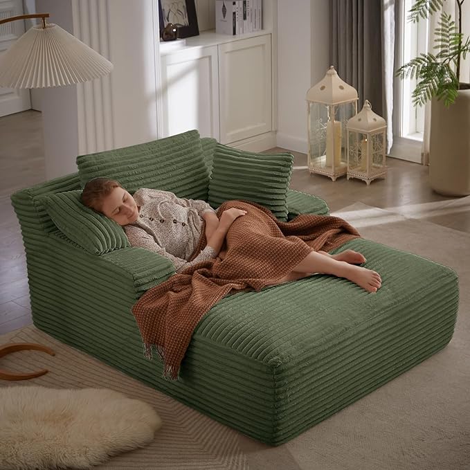 67 Inch Chaise Lounge Chair Indoor, Oversized Corduroy Upholstered Boneless S...