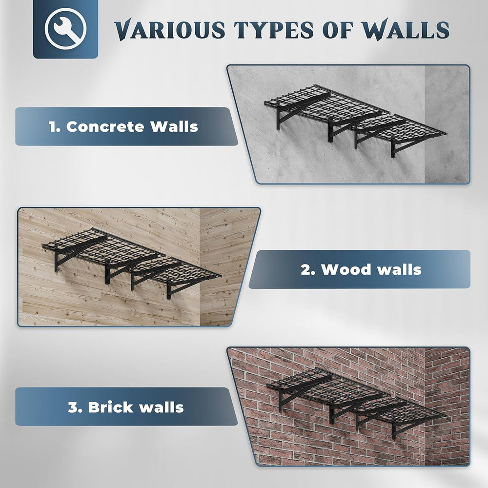 2 Pack Wall Mounted Garage Shelving, 2x3ft, 700lbs Integrated Grid