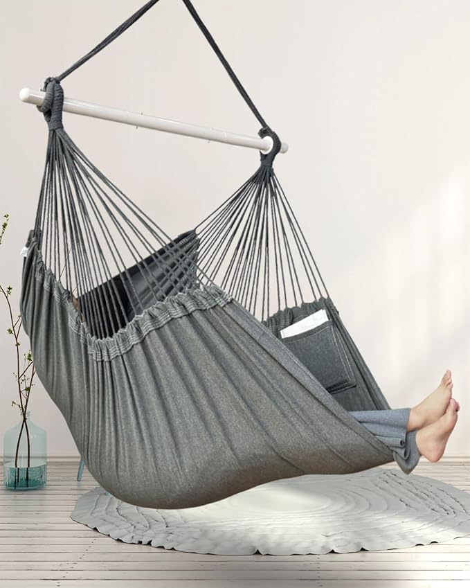 XXL Hammock Chair Hanging Rope Swing with 2 Cushions - Max 500lbs-Perfect for...