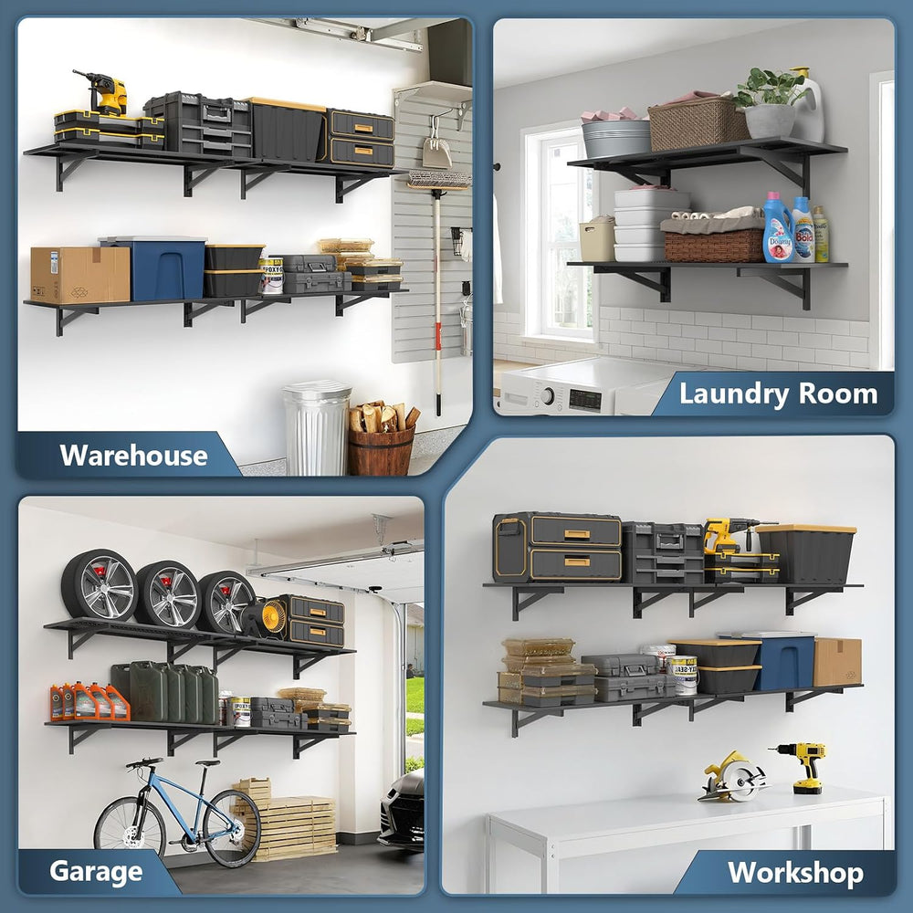 Jusgym 4 Pack Garage Wall Shelving, 1.5x4ft, 1400LBS Integrated Shelves