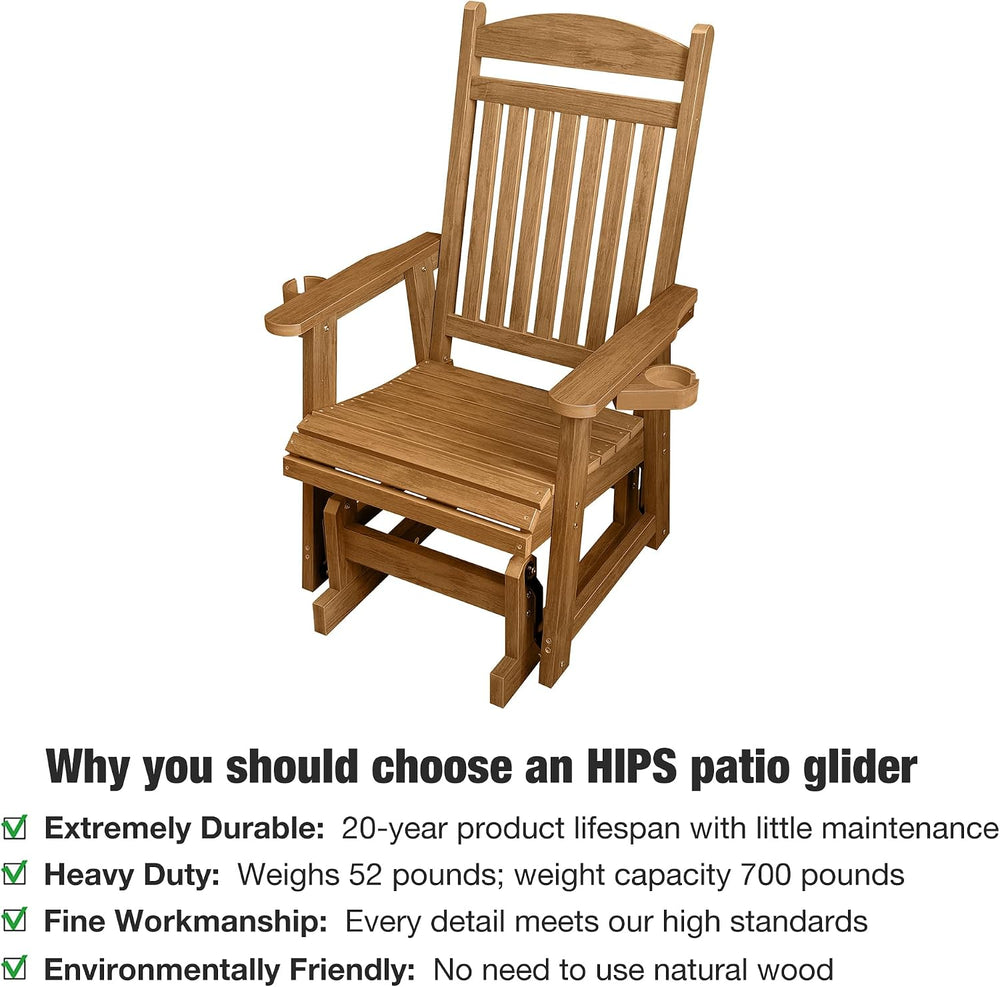 Poly Lumber Patio Glider for One Person, with Cup Holders, High Backrest and ...