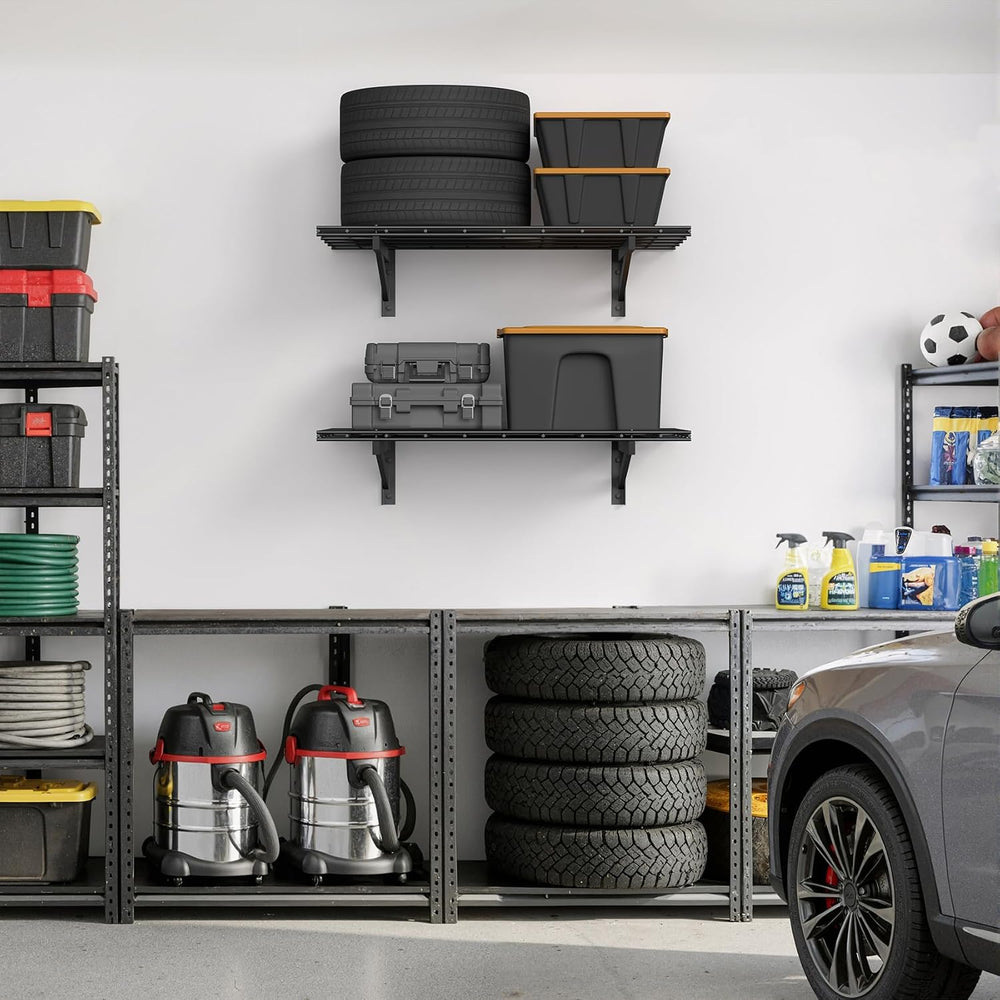 2 Pack Wall Mounted Garage Shelving, 2x3ft, 700lbs Integrated Grid