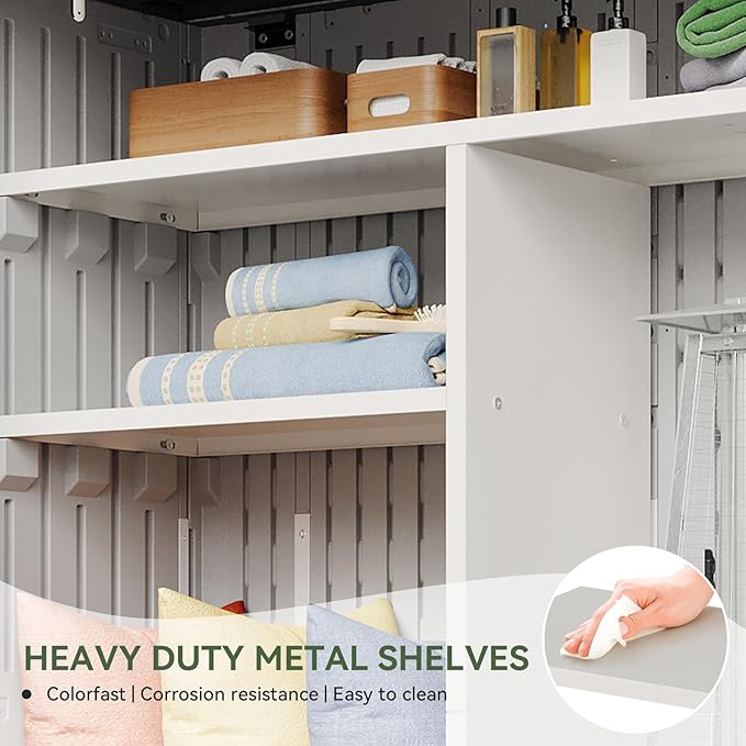 Aoxun Outdoor Resin Storage Shed with Metal Shelving Kit & Floor, 64 Cu.F...