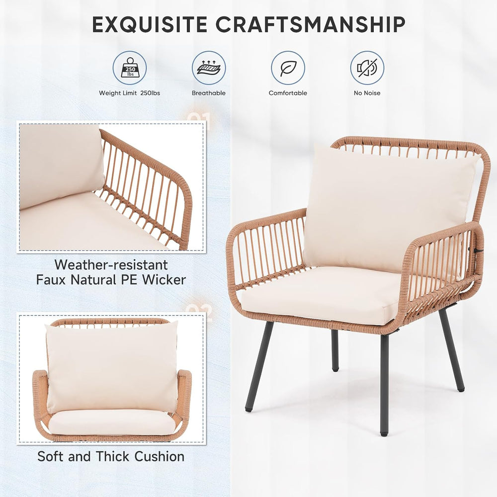 3 Pieces Patio Bistro Sets, Wicker Rattan Furniture Set