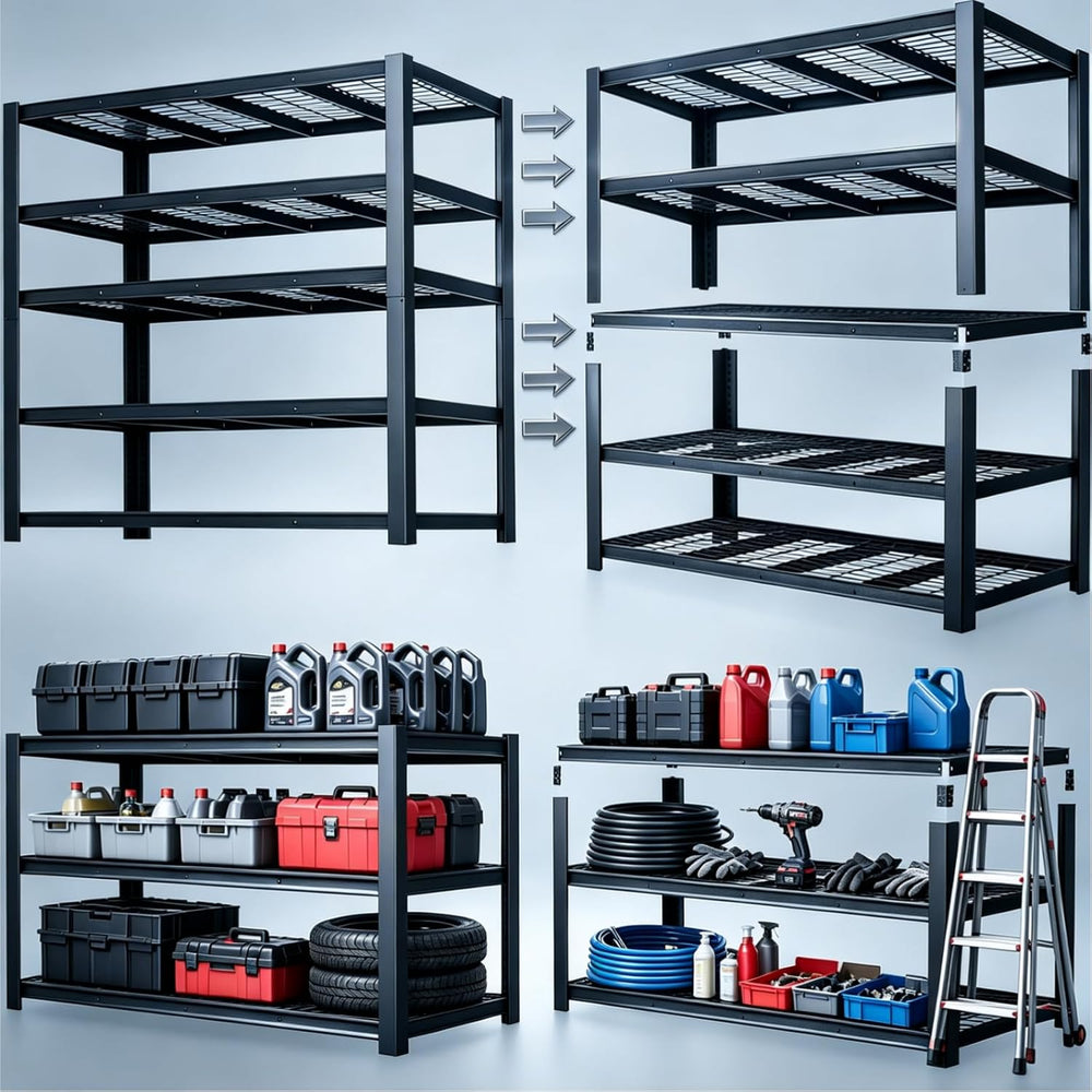 62"W Metal Storage Shelves,3000LBS Heavy Duty Garage Shelving Units, 5 Tier