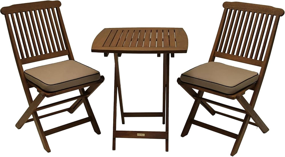 Eucalyptus Wood 3-Piece Square Foldable Bistro Outdoor Furniture Patio Set, T...