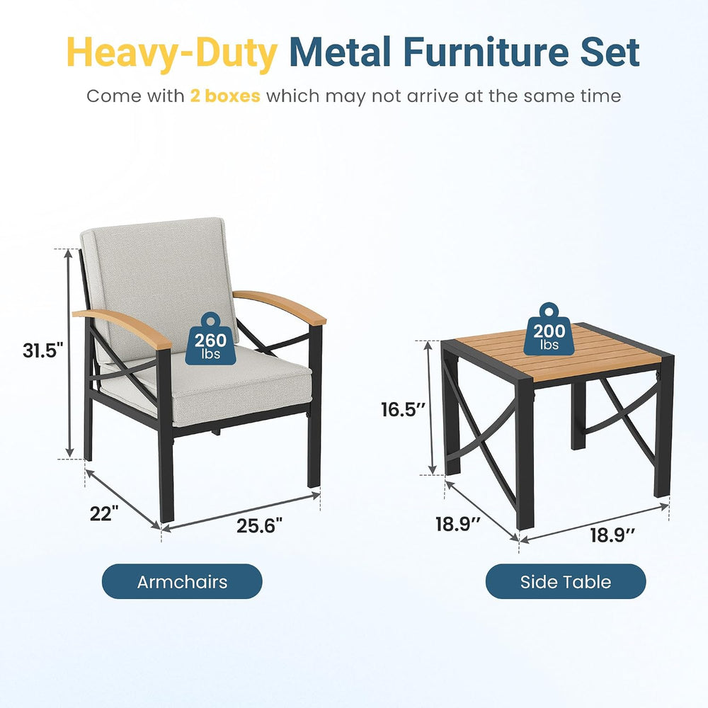 3-Piece Outdoor Patio Furniture Set for All-Weather, Heavy-Duty Metal Outside...