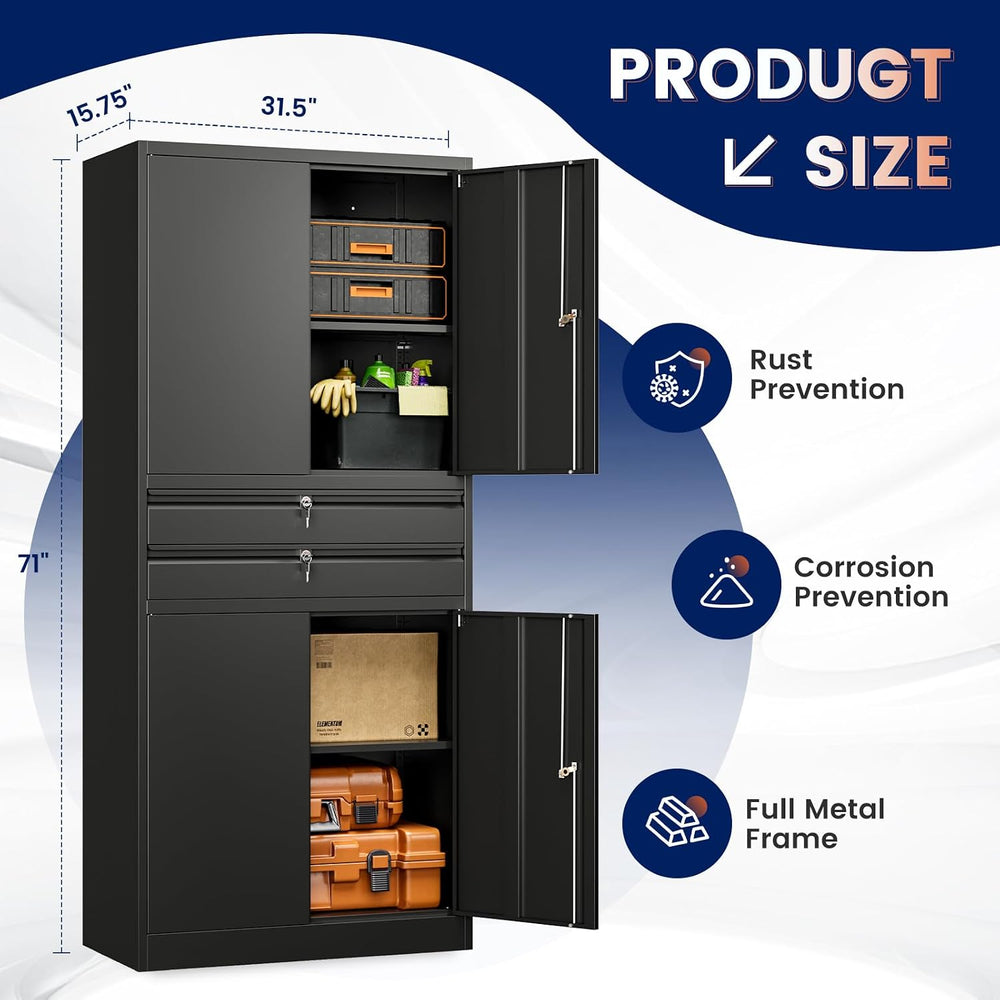 Metal Garage Storage Cabinet with Locking Doors and Adjustable Shelves, 71&qu...