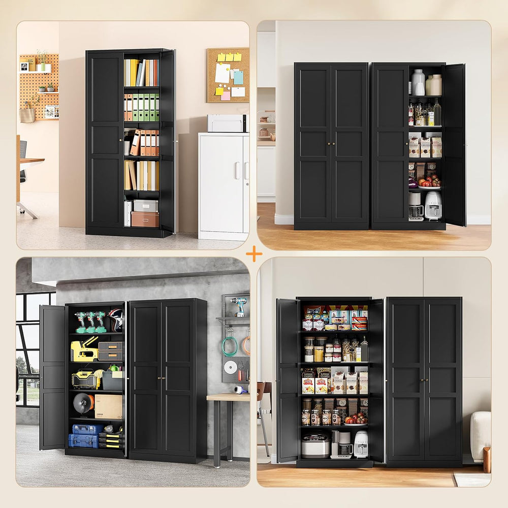 Metal Pantry Storage Cabinets with Doors and Shelves,71" Tall Black
