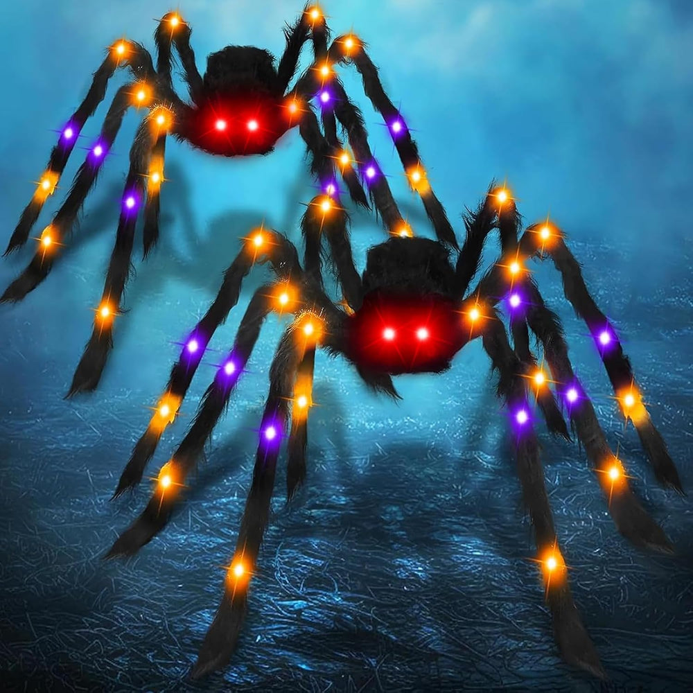 2Pack 50Inch Giant Halloween Spiders Decorations with 8 Modes 30 LED Lights