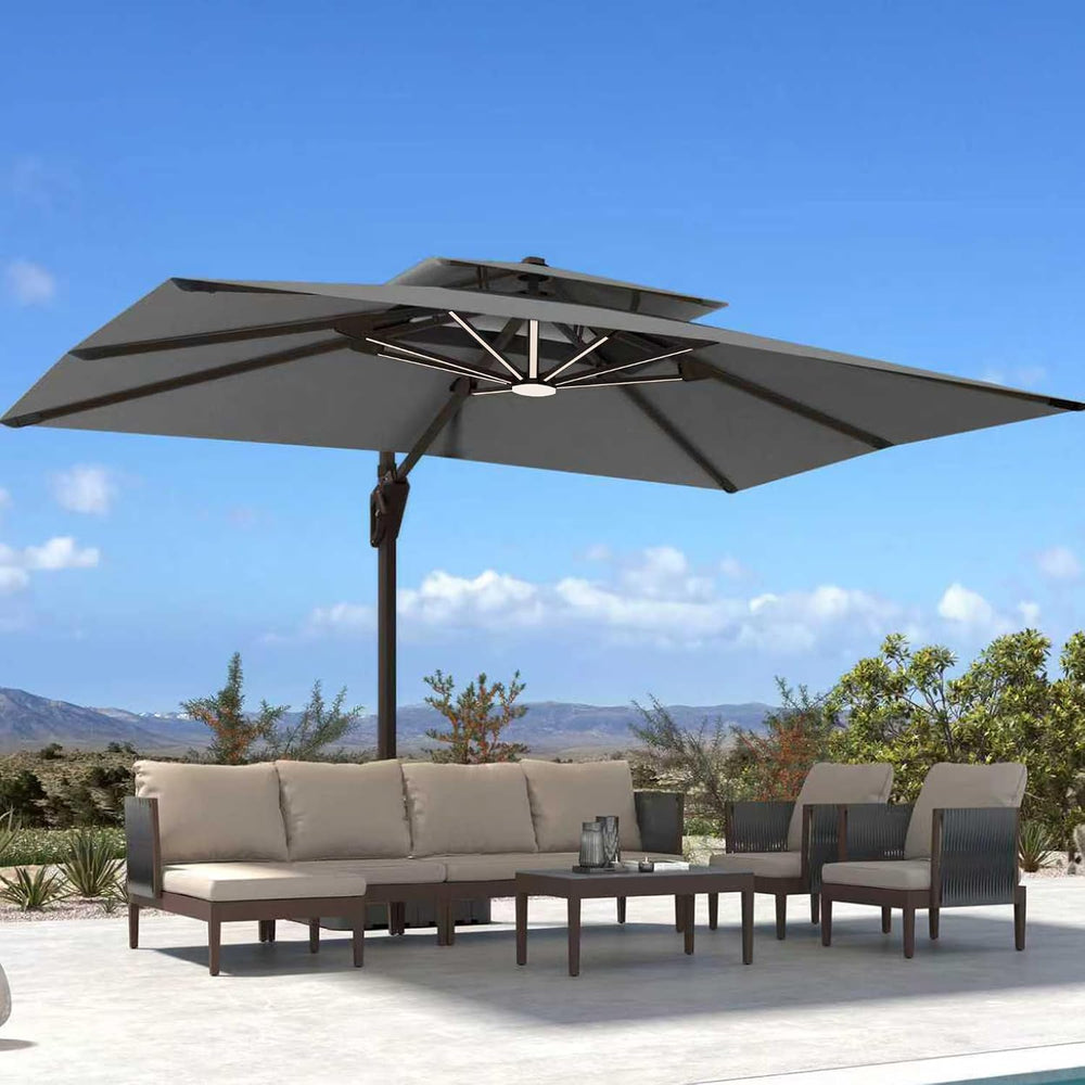 Deconk 10' X 13' Patio Cantilever Outdoor Umbrella with Base and LED ...