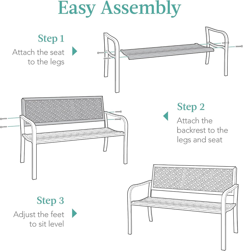 Best Choice Products Outdoor Bench 2-Person Metal Steel Benches Furniture for...