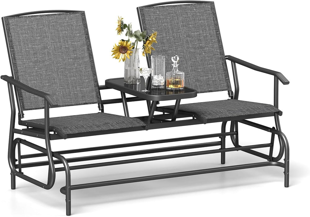 Tangkula 2 Person Swing Glider Chair, Patio Rocking Loveseat w/Center Tempere...